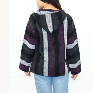 VINTAGE 90s Y2K Skate Surf Style Striped Hooded Sweater Hippie Boho Woman  Large